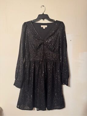 MICHAEL Michael Kors Black Long-Sleeve Sequin Fit-and-Flare Dress